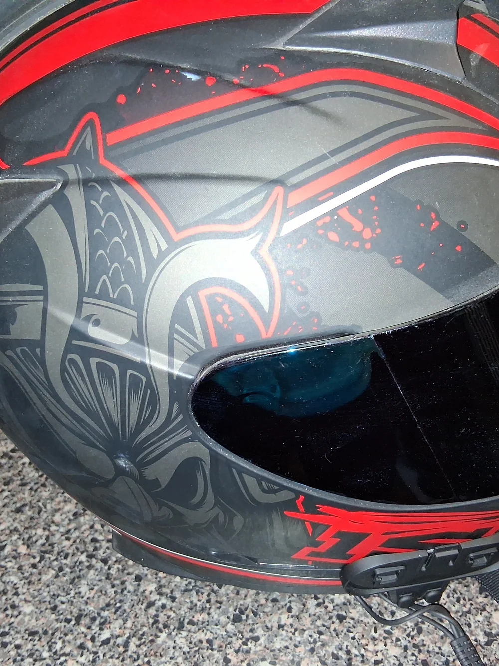 Storm Black Motorcycle Helmet with Red Accents